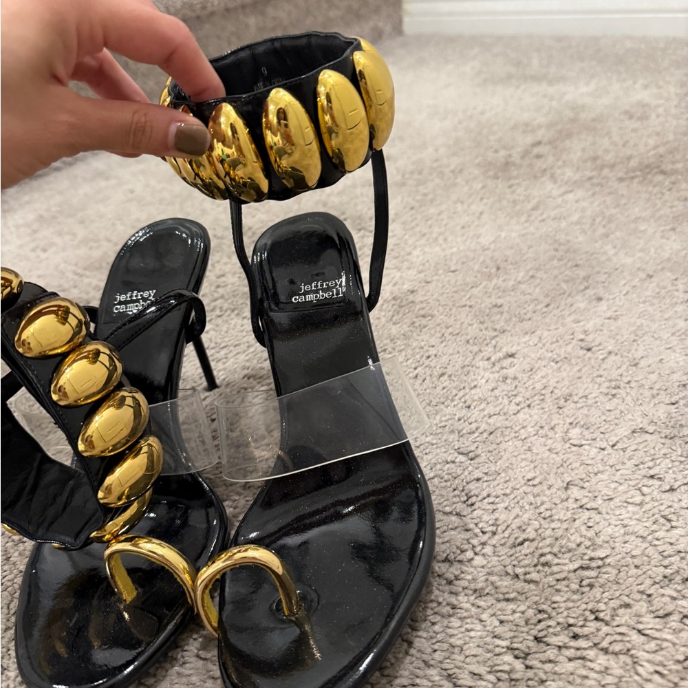 Jeffrey Campbell Black High Heel Sandals with Gold Accents - Picture 5 of 6